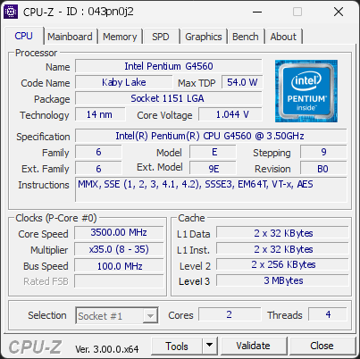 CPU-Z screenshot for 043pn0j2