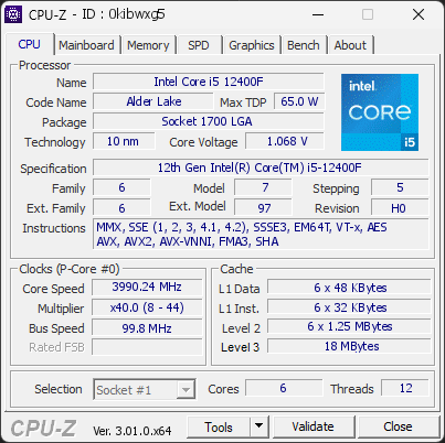 CPU-Z screenshot for 0kibwxg5