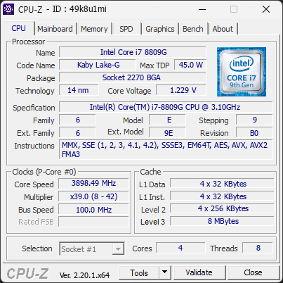 CPU-Z screenshot for 49k8u1mi