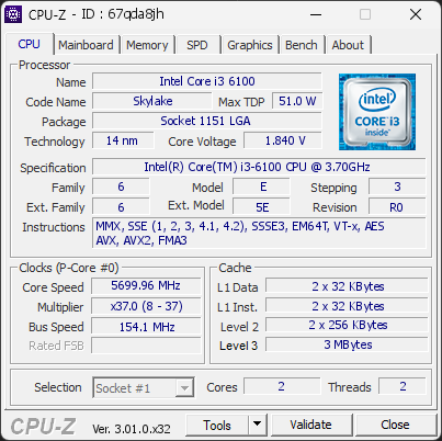 CPU-Z screenshot for 67qda8jh