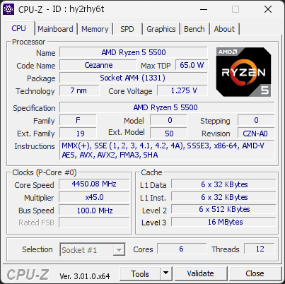 CPU-Z screenshot for hy2rhy6t