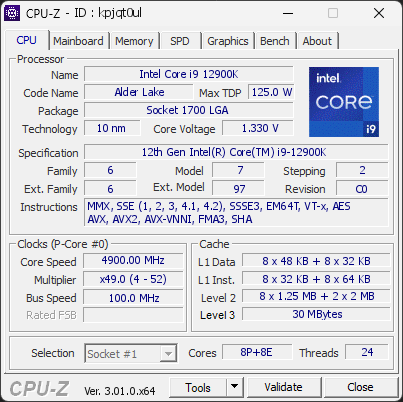 CPU-Z screenshot for kpjqt0ul