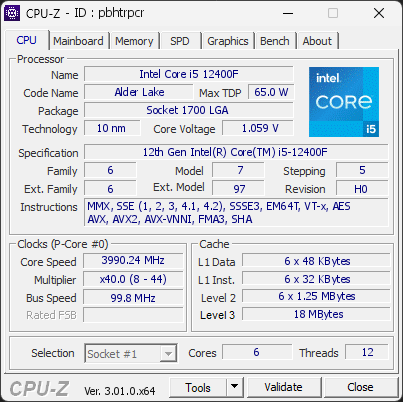 CPU-Z screenshot for pbhtrpcr