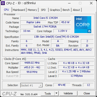 CPU-Z screenshot for q05hmlui