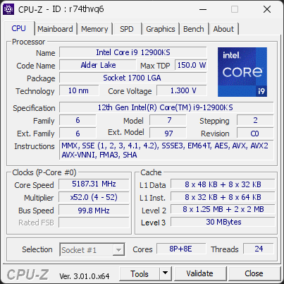 CPU-Z screenshot for r74thvq6