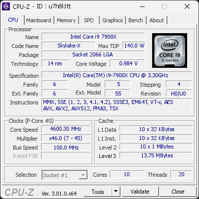 CPU-Z screenshot for u7h8kltt