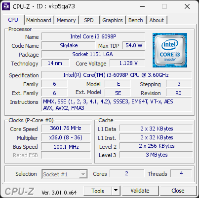 CPU-Z screenshot for vkp5qa73