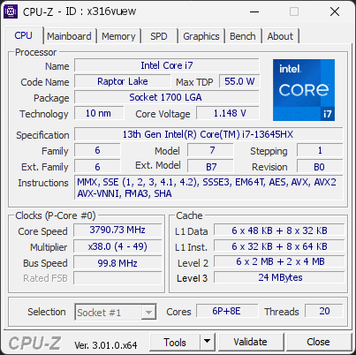 CPU-Z screenshot for x316vuew