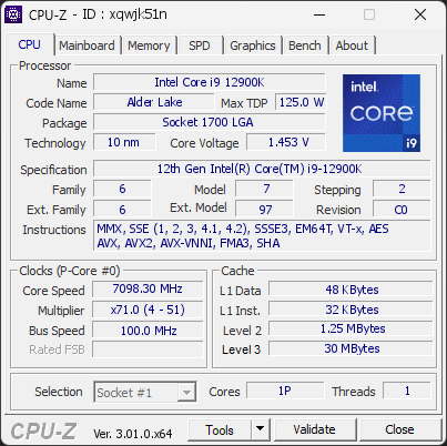 CPU-Z screenshot for xqwjk51n