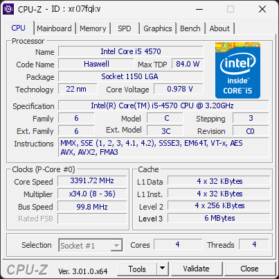 CPU-Z screenshot for xr07fqkv