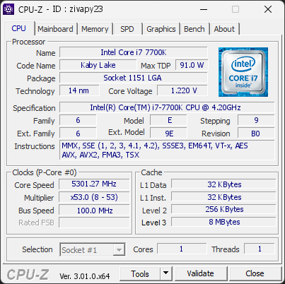CPU-Z screenshot for zivapy23
