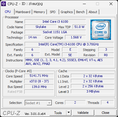 CPU-Z screenshot for zkeurjpg